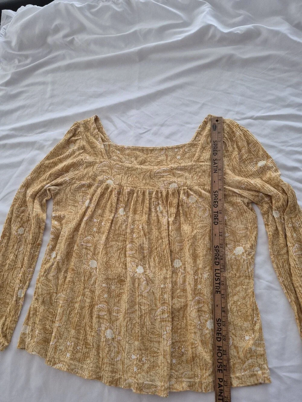 Lucky Brand Mustard Floral Smocked Square-Neck Blouse - Picture 5 of 9